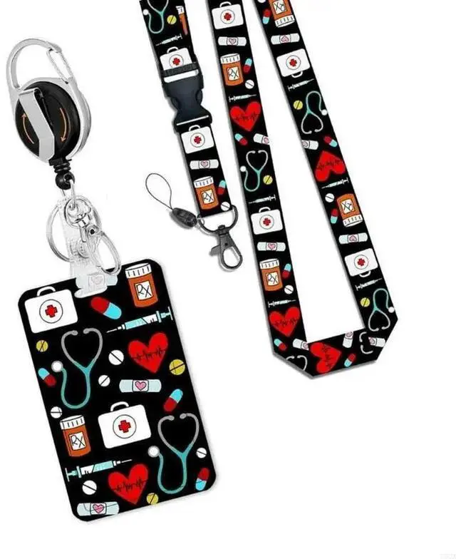 Alt view image 5 of 6 - Retractable Lanyard Badge Holder Name Card Holder with Lanyards Retractable Reels Clip Retractable Keychain Badge Holder
