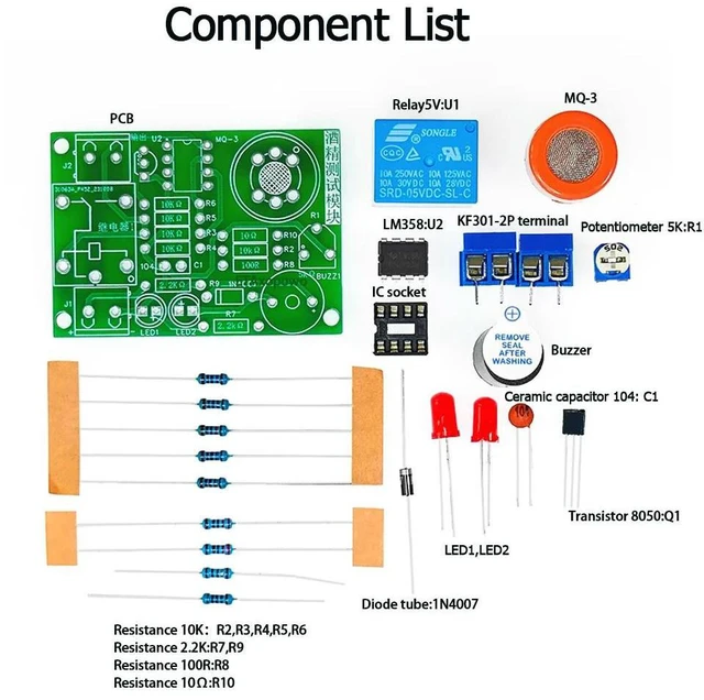 Alt view image 3 of 6 - DIY electronic kit MQ-3 Alcohol testing soldering kit LM358 alcohol sensor circuit learning for students