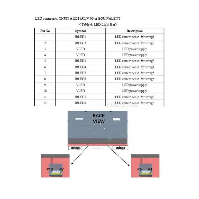 Alt view image 2 of 6 - LCD backlight cable for MV315QUM-N40 A12511AWV-06 terminal A12511*2 to PH2.0-6P