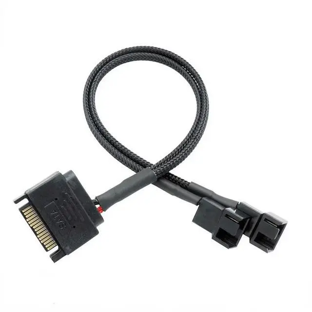 Main image of Black Sleeved 27cm Cooler Cooling Fan Splitter Power Cable 12V SATA To 2 Way 3/4Pin Connector for IDE Computer PC