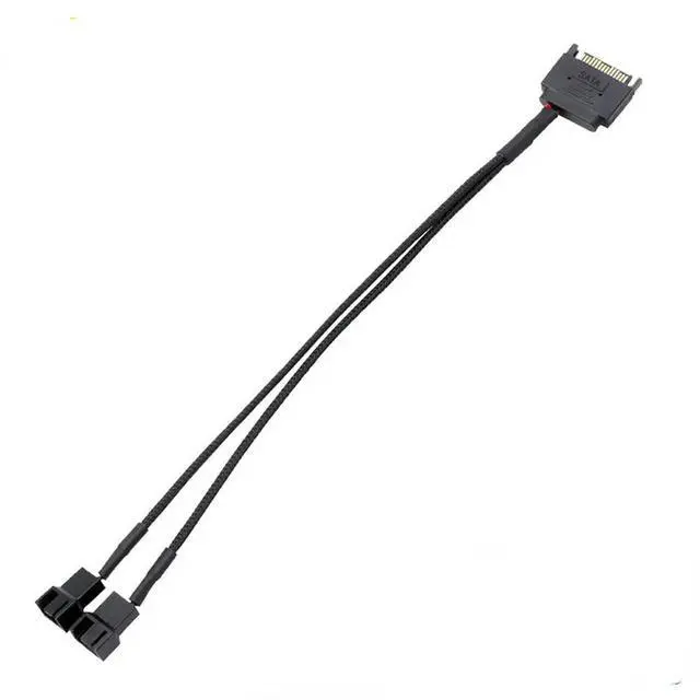 Alt view image 2 of 6 - Black Sleeved 27cm Cooler Cooling Fan Splitter Power Cable 12V SATA To 2 Way 3/4Pin Connector for IDE Computer PC