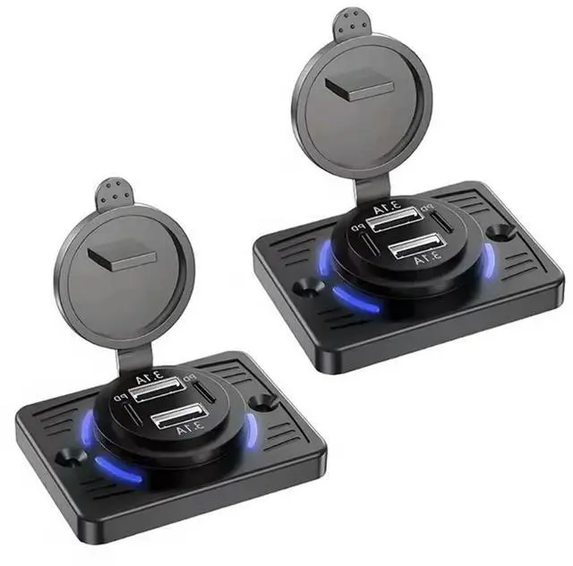 Main image of Dual USB C PD& Dual USB A QC Fast Charging 4 Port 12V USB Outlet Wall Mount(2Pcs) For Vehicles Truck Boat Marine
