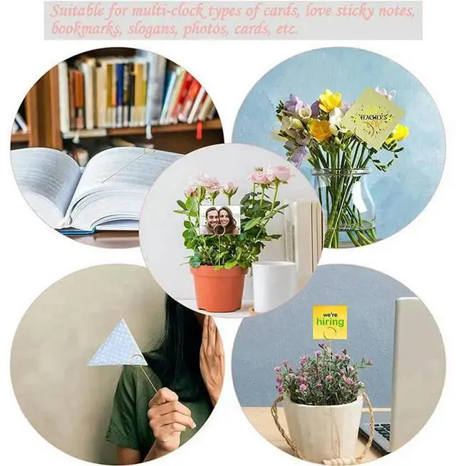 Alt view image 2 of 3 - Floral Pick Card Holder, Picture Holders, 80Pcs Ring Loop, Photo Clip Holder Flower Card Holder Stick
