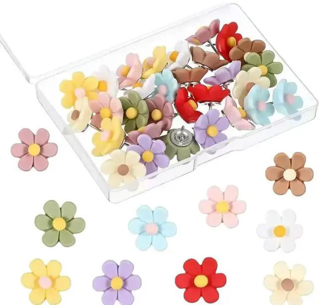 Main image of For Classroom For Work 50 Pcs Cute Decorative Flower Push Pins For Bulletin Board, Cork Board Thumbtacks