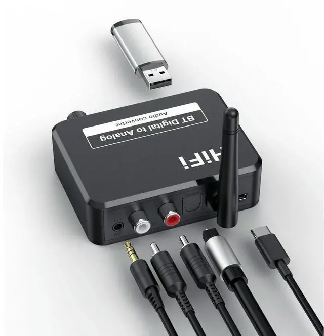 Alt view image 2 of 3 - DAC Bluetooth 5.0 Audio Receiver Digital to Analog Converter 3.5mm AUX RCA L/R U-Disk Optical Stereo Hifi 2 in1 Adadper