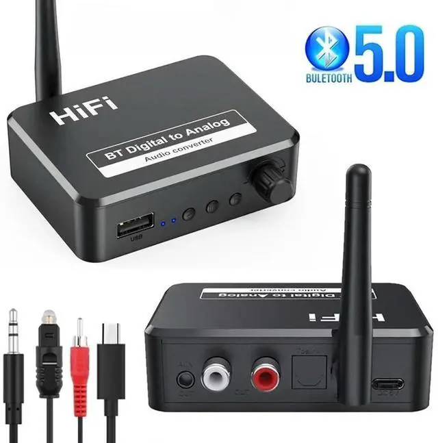 Main image of DAC Bluetooth 5.0 Audio Receiver Digital to Analog Converter 3.5mm AUX RCA L/R U-Disk Optical Stereo Hifi 2 in1 Adadper