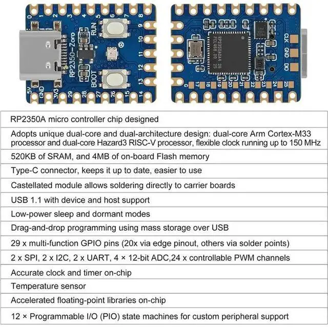 Alt view image 2 of 3 - 4PCS For Raspberry Pi Pico Board RP2040 TYPE-C / MICRO Dual-Core 264KB 2MB Flash Pins Are Unsoldered