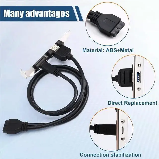 Alt view image 2 of 3 - Rear USB 3.1 Port Expansion Cable 0.5M 20Pin To TYPE-C Female And USB 3.0 Female Data Connector With Bezel On Computer C