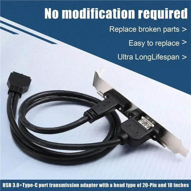 Alt view image 3 of 3 - Rear USB 3.1 Port Expansion Cable 0.5M 20Pin To TYPE-C Female And USB 3.0 Female Data Connector With Bezel On Computer C
