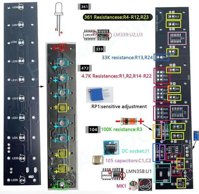 Alt view image 2 of 3 - DIY electronic kit 10 segment led music spectrum Acrylic display voice control soldering project for learning