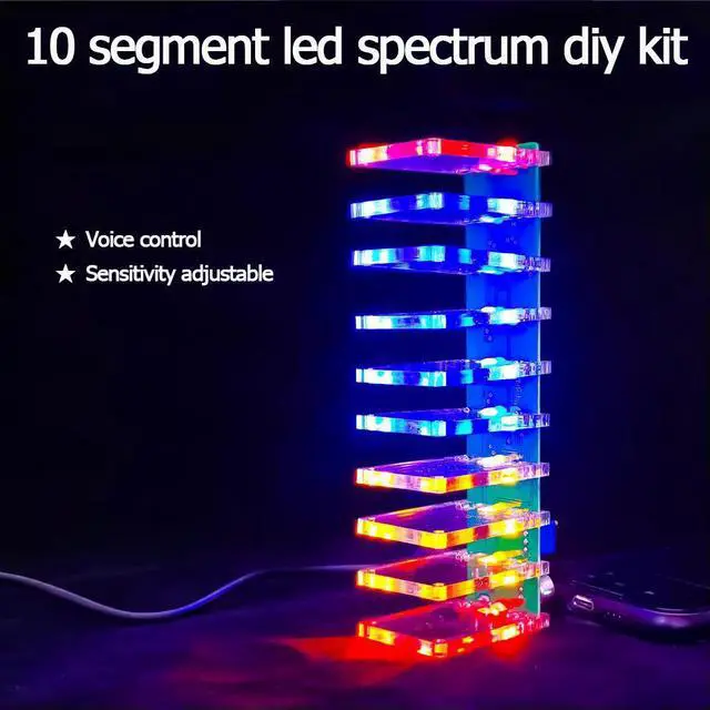Alt view image 3 of 3 - DIY electronic kit 10 segment led music spectrum Acrylic display voice control soldering project for learning
