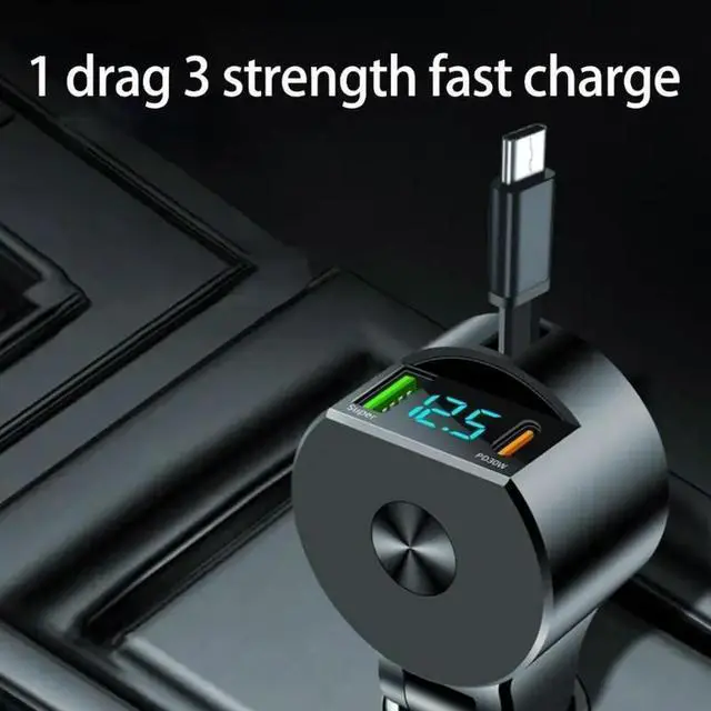 Alt view image 4 of 6 - Digital Display Telescopic Cable Car 3 in 1 Retractable Cord PD30W Power Delivery Driving Charging Solution
