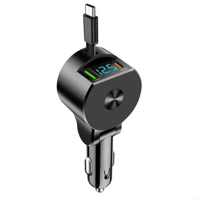 Alt view image 5 of 6 - Digital Display Telescopic Cable Car 3 in 1 Retractable Cord PD30W Power Delivery Driving Charging Solution