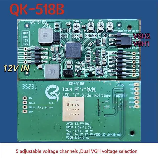 Alt view image 3 of 6 - QK-518B Universal DC Board for LCD Repair Technical Transformation Logic Board VGL VGH VCOM AVDD 5 Adjustable Voltage Channels