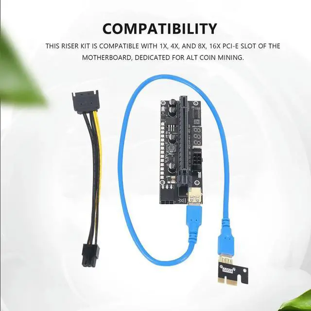 Alt view image 3 of 3 - YM-PCIE Riser 1X To 16X Graphic Extension Card With 3.3V Digital Meter Display And 3528 Colorful LED For BTC Mining