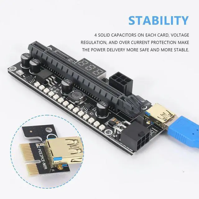 Main image of YM-PCIE Riser 1X To 16X Graphic Extension Card With 3.3V Digital Meter Display And 3528 Colorful LED For BTC Mining