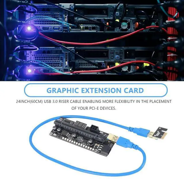Alt view image 2 of 3 - YM-PCIE Riser 1X To 16X Graphic Extension Card With 3.3V Digital Meter Display And 3528 Colorful LED For BTC Mining