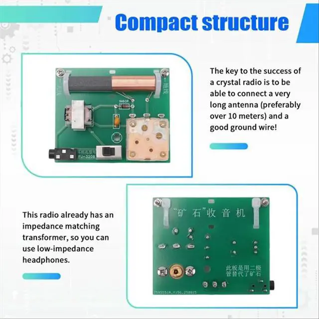 Alt view image 2 of 6 - Crystal Radio It Has an Impedance Matching Transformer Can Receive Radio Signals Normally DIY Radio Kit