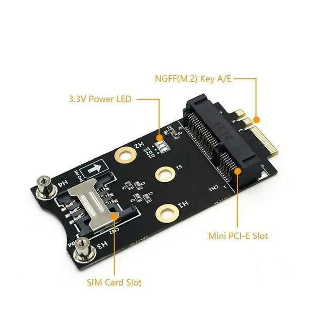 Alt view image 2 of 6 - Y95A-M.2 Adapter Mini PCIE Network Card to M2 NGFF Key A+E Card Raiser with SIM Card