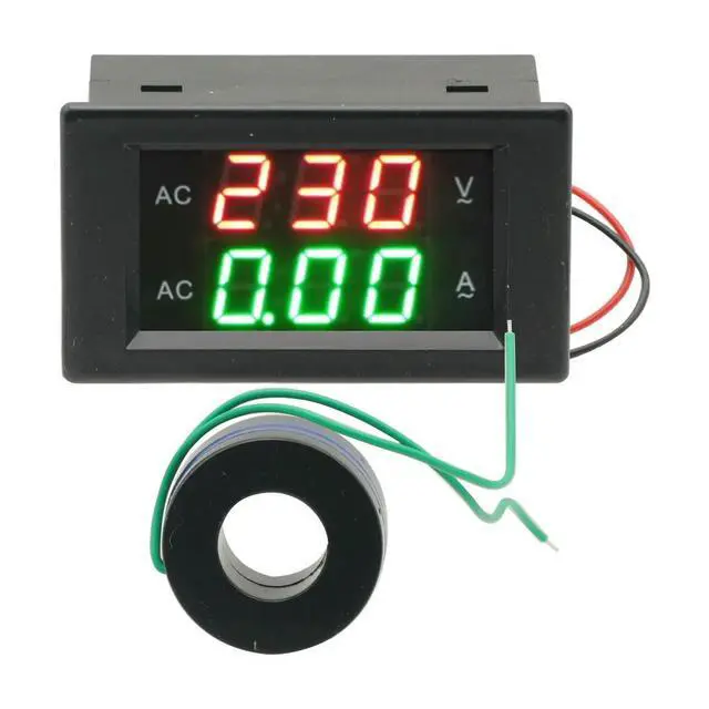 Alt view image 2 of 6 - AC 80V-300V 100A Voltmeter Ammeter Green+Red LED Dual Digital Volt Amp Meter Gauge
