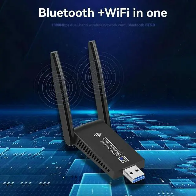 Main image of 1300Mbps USB 3.0 Bluetooth5.0 Adapter 2-in-1 USB Dongle 2.4Ghz 5Ghz Dual Band 5 Network Wlan Receiver