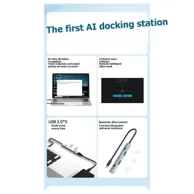 Alt view image 3 of 6 - AI HUB AI 3-Port HUB Type-C To USB 3.0 For Laptops Desktops Tablets