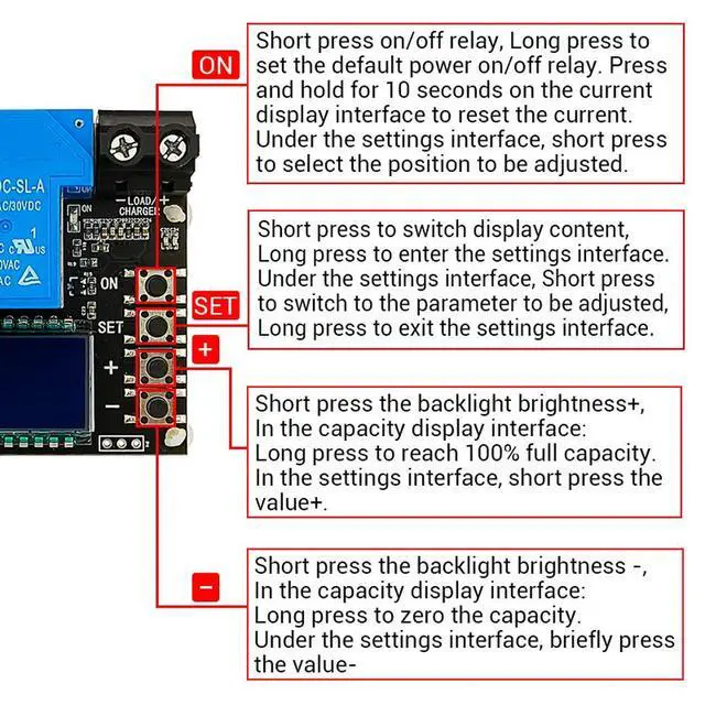 Alt view image 3 of 6 - 6V-60V 30A LCD Charge Discharge Controller Low Voltage Cut Off Switch Coulometer Voltage Monitor Protection