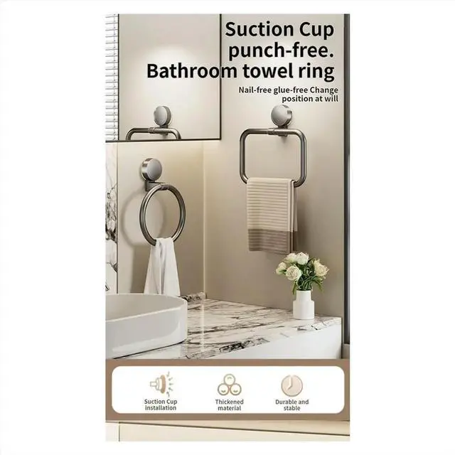 Main image of No Need to Drill Suction Cup Bathroom Towel Ring Kitchen Rag Rack Toilet Wall Hanging Hand Towel Ring Kitchen Rag Rack