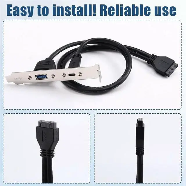 Alt view image 4 of 6 - 0.5m Rear USB 3.1 Port Expansion 20pin to TYPE-C Female and USB 3.0 Female Data Cable with Bezel on Computer Chassis