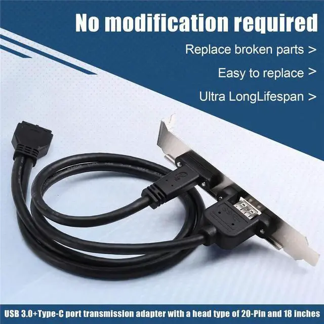 Alt view image 5 of 6 - 0.5m Rear USB 3.1 Port Expansion 20pin to TYPE-C Female and USB 3.0 Female Data Cable with Bezel on Computer Chassis