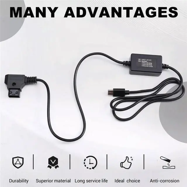 Alt view image 5 of 6 - D Tap Male to Type C Power Cable 3A Multi Guards High Efficiency D Tap Fast Charging Power Cable for Camera D Tap Cable