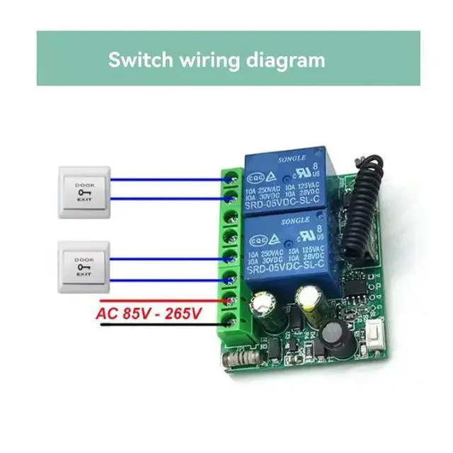 Alt view image 2 of 6 - 2X 433Mhz Remote Control Switch AC 85-256V Relay 2CH Receiver Module For Garage Doors, Lighting, Curtains