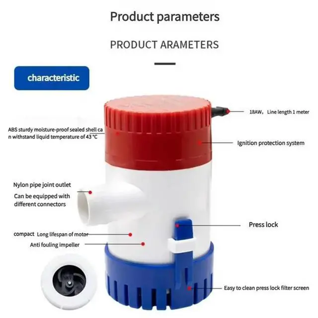 Alt view image 2 of 6 - Boat Water Pump 12V 1100GPH Small Electric Water Pump Suitable For Ships, Seaplanes, And Ships
