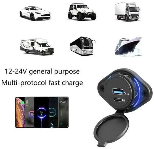 Alt view image 2 of 6 - 3X 12V 24V Car Boats Motorbike USB Type C Poweradapter Outlet Panel For Car, Motorbike, Bus, Rvs, Boats, And 12/24V