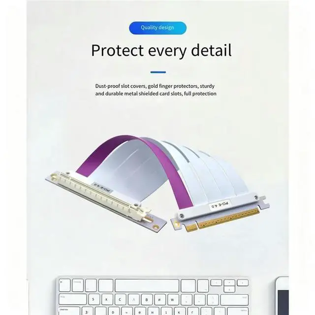 Alt view image 2 of 6 - PCIE 4.0 X16 Riser Cable 20CM 30AWG PE Shielded Flexible High-Speed Video Graphics Card Extender Cord 90°
