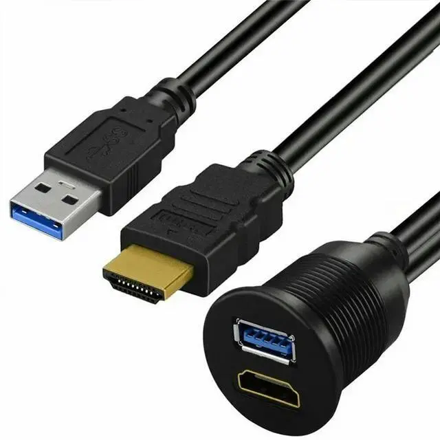Main image of USB 3.0 & HDMI-compatible To HDMI-compatible + USB3.0 AUX Extension Dash Panel Car Flush Mount Cable for Car Boat Motorcycle