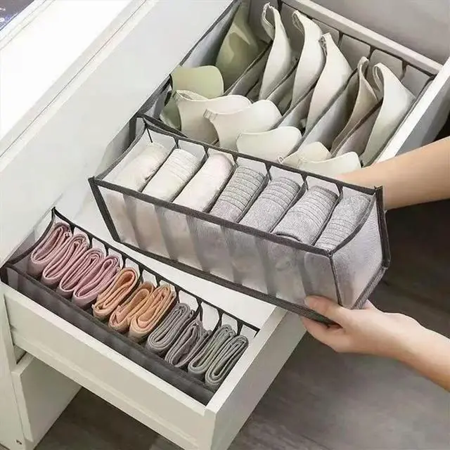 Main image of 6PC- Closet Organizer for Socks Home Separated Underwear Box 7/9/11 Grids Jeans Bra Organizer Foldable Drawer