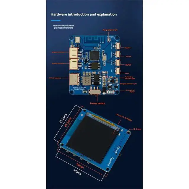 Alt view image 3 of 3 - For DIY Home Compatible 1.54-Inch LCD Display AI Voice Module With Mic& MAX98357 Amp, USB-C Programmable Sound Boa