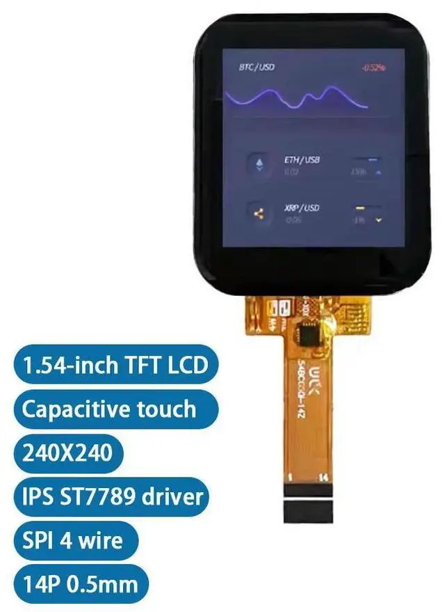 Main image of 1.54 inch TFT lcd capacitive touch screen st7789 IPS 240*240 4 wire 14Pin display module(1pcs))