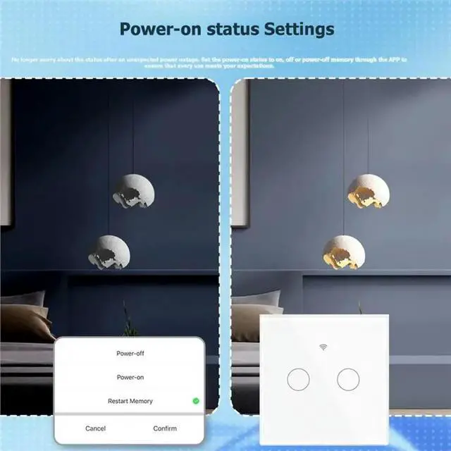 Alt view image 3 of 6 - Glass Touch Panel 2-Way Matter Light Switch Tuya APP Remote Control Voice EU Standard White