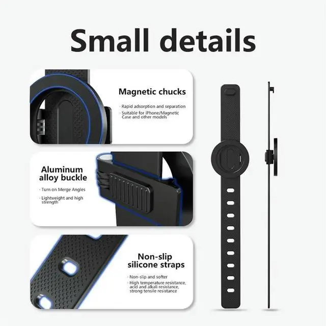 Alt view image 2 of 3 - Magnetic Phone Holder Stand with Silicone Strap Strong Magnets for Pram Golf Cart Universal for phone