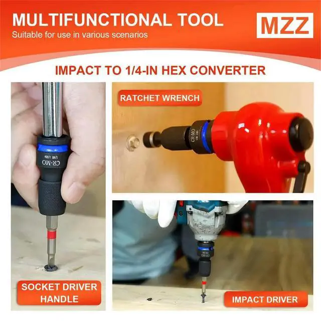 Alt view image 5 of 6 - 3pcs Impact Hex Converter for Screwdriver/Drill Bit 1/2 3/8 1/4" Square Drive to 1/4" Quick Release Hex Socket Adapter