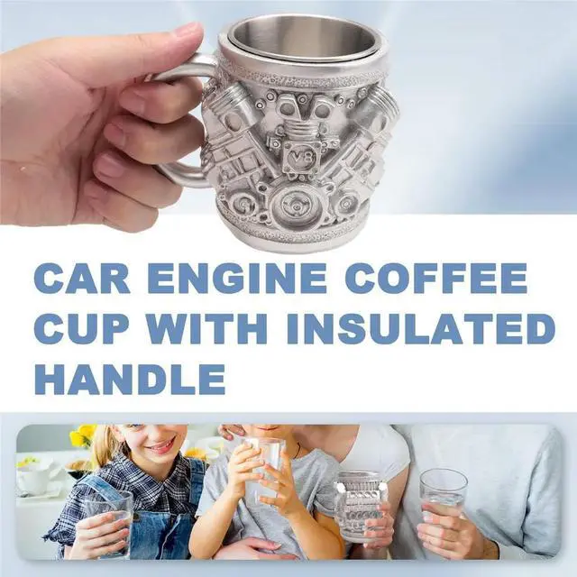 Main image of V8 Engines Stainless Steel Coffee Mug, Car Engine Coffee Cup with Insulated Handle for Car Lovers Gifts