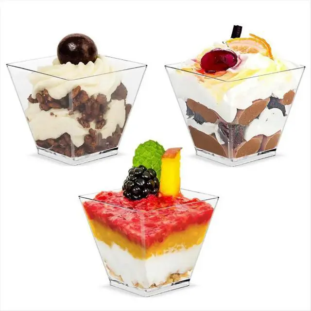 Alt view image 6 of 6 - 60ml Transparent Dessert Cup Disposable Mini Trapezoidal Cup Restaurant Party Dessert Fruit Ice Cream Container 50PCS