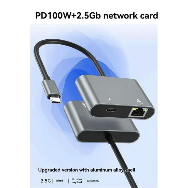 Alt view image 4 of 6 - 2.5Gbps Network Card Type C to Ethernet Adapter 2500Mbps Gigabit LAN Adapter Support PD100W Charging for Laptop Computer