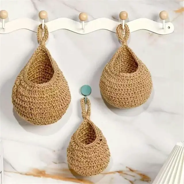 Alt view image 5 of 6 - Handwoven Hanging Wall Fruit Vegetable Basket Organizer Container Decor for Kitchen Garden Mount Wall Flower