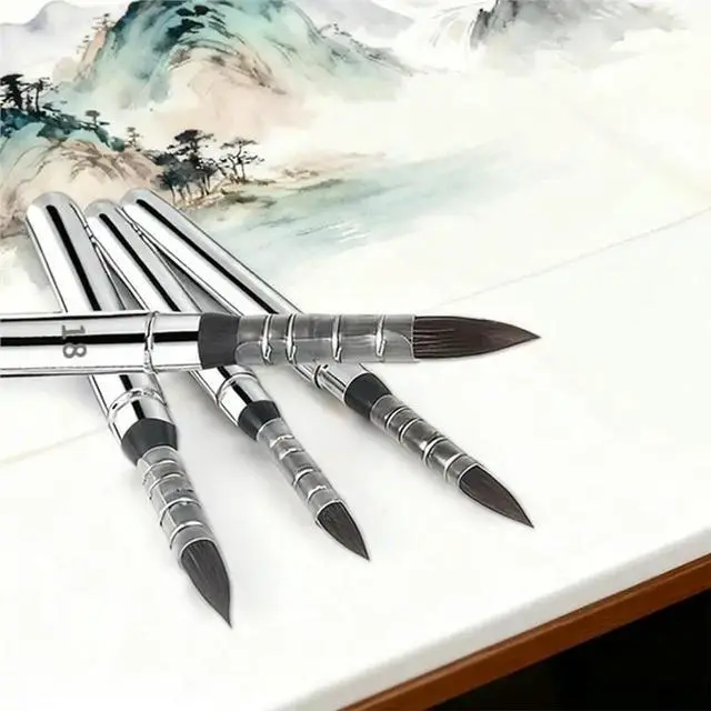 Alt view image 2 of 6 - For Art Painting 4Pcs Synthetic Squirrel Hair Watercolor Travel Brushes For Acrylic Paintings