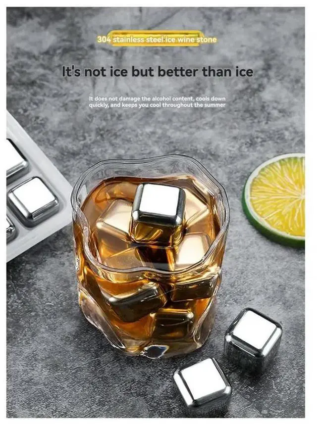 Alt view image 2 of 6 - 8PCS l Ice Cubes Reusable Whiskey Stones Stainless Steel Waterless Chilling Stones with Ice Tongs & Box