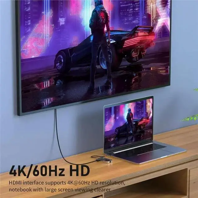 Alt view image 2 of 3 - USB Hub With RJ45 Gigabit Ethernet, 4K 2.0 Output, 100W PD Charging, Dual Micro/SD Card Reader- Clear Design