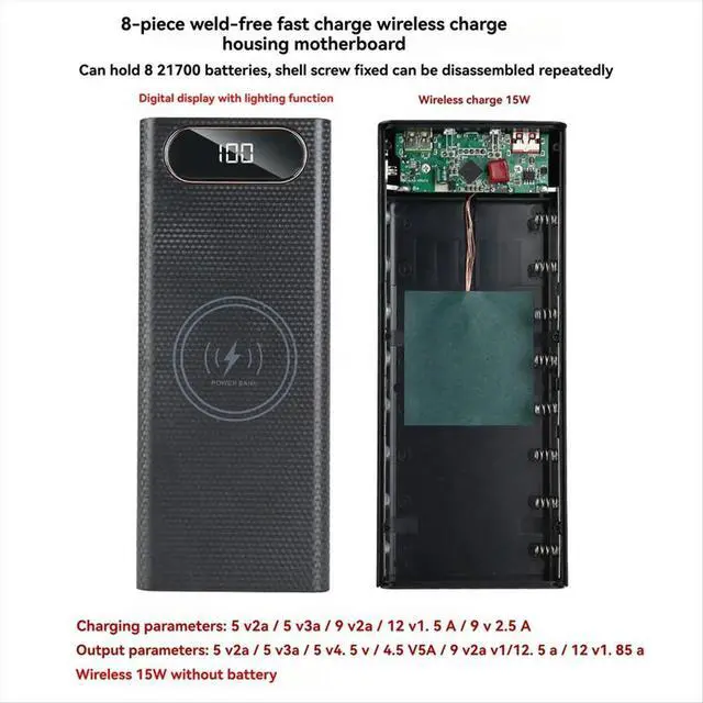 Alt view image 3 of 6 - Power Bank DIY Shell Case Charger Box with Lighting Function 8x21700 Shell Organize 22.5W+15W